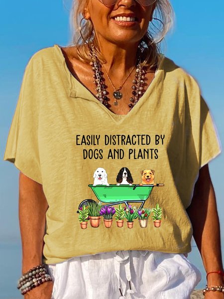 

Easily Distracted By Dogs And Plants T-shirt, Yellow, T-shirts