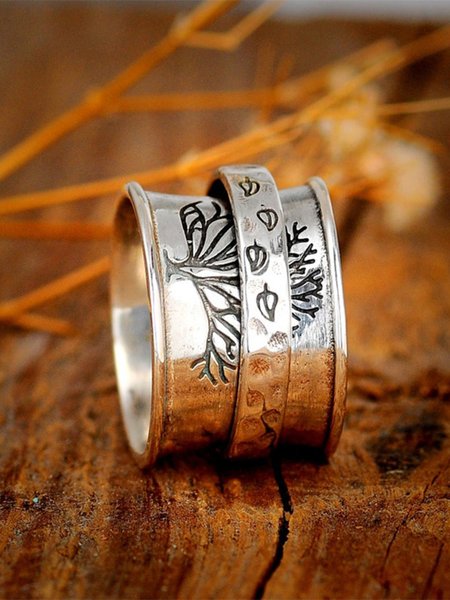 

JFN Vintage Alloy Tree of Life Ring, Silver, Rings