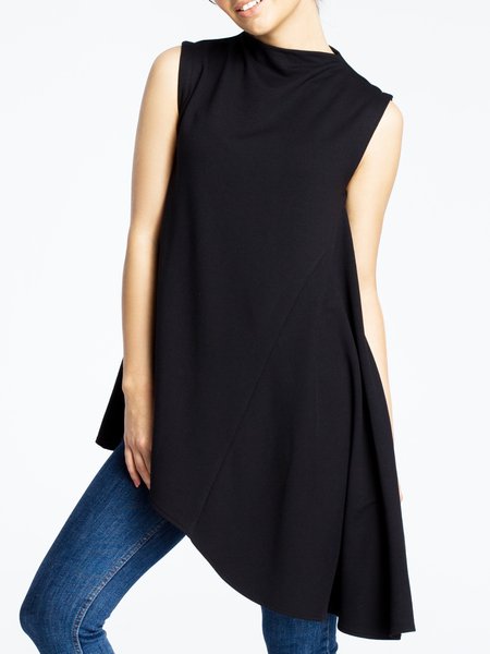 

Summer Lightweight Crew Neck Loosen Plain Woven Daily Tank, Black, Tunics
