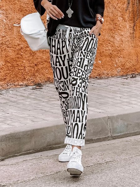 

Casual Letter Pants, Black, Pants