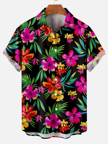 

Mens Flower Hawaii Casual Short Sleeve Shirt, As picture, Short Sleeves Shirts