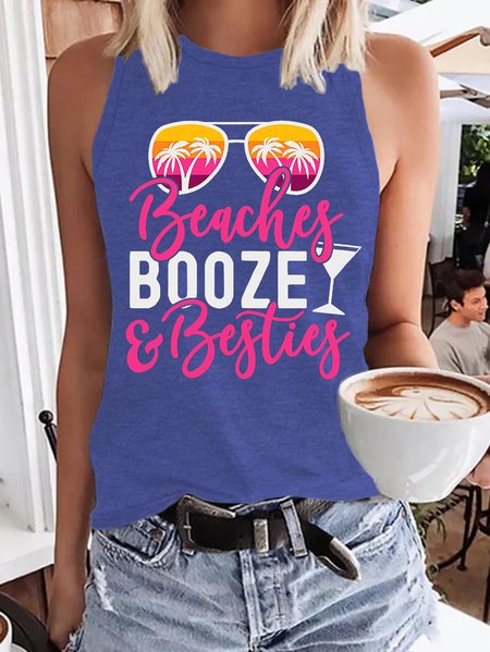 

Girls Trip Booze Besties Beach Knit Tank, Blue, Tank Tops