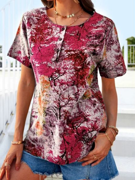 

Loosen Crew Neck Casual Short Sleeve T-Shirt, Red, T-Shirts