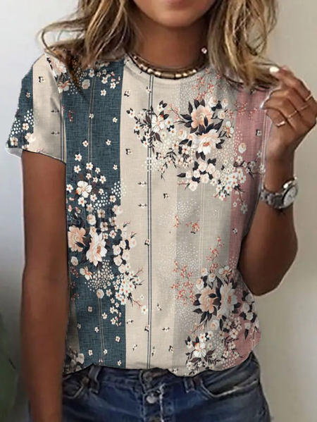 

Floral Crew Neck Regular Fit Short Sleeve T-Shirt, Multicolor, T-Shirts