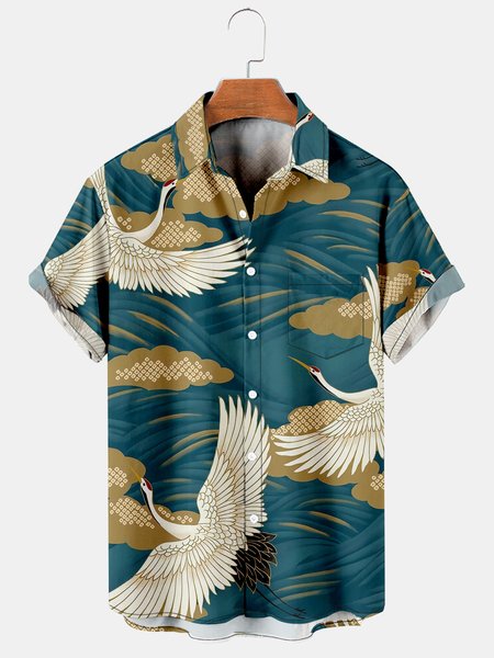 

Men's Vintage Print Casual Breathable Short Sleeve Hawaiian Shirt, Black, Men's Floral shirt