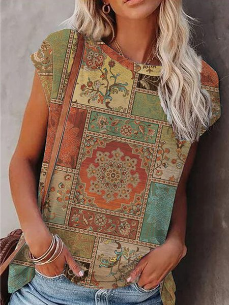 

Crew Neck Regular Fit Vintage Short Sleeve T-Shirt, Multicolor, T-Shirts