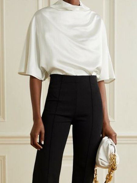 

Work Solid Simple Crew Neck Half Sleeve Top, Off white, Blouses and Shirts