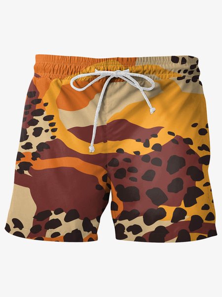 Color Block Print Men's Beach Shorts, Yellow, Men's shorts