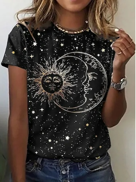 

Geometric Crew Neck Short Sleeve T-Shirt, Black, T-Shirts