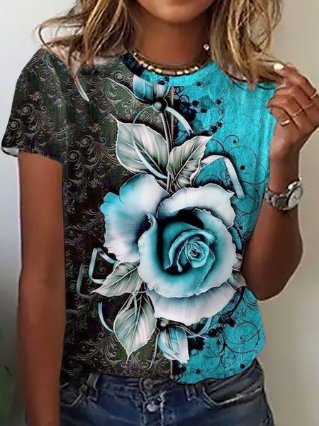 

Crew Neck Casual Short Sleeve T-Shirt, As picture, T-Shirts
