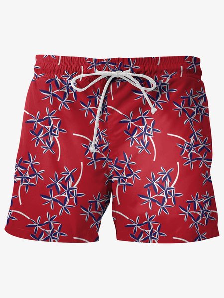 

Tropical Plant Graphic Men's Beach Shorts, Red, Men's shorts