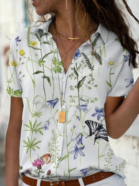 

Casual Loosen Short Sleeve Blouse, White, Blouses & Shirts