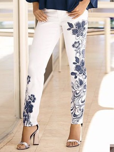 

Plain Loosen Casual Pants, White, Pants