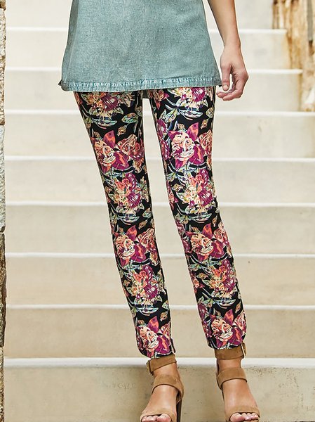 

Holiday Daily Elastic Waist Pocket Floral Pants, Multicolor, leggings