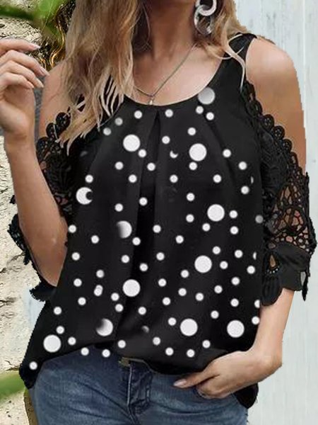 

U-Neck Loosen Casual Short Sleeve Tops, Black, Tops
