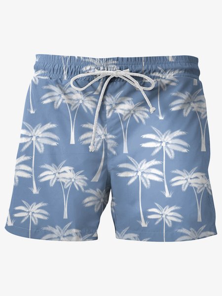 

Tropical Plant Graphic Men's Beach Shorts, Blue, Men's shorts