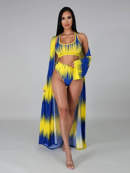 

Women's Abstract Print Three Piece Plus Size Bikini Swimsuit, Blue, Swimwear