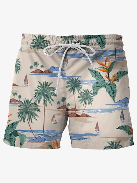 

Hawaiian Graphic Men's Casual Beach Shorts, Beige, Men's shorts