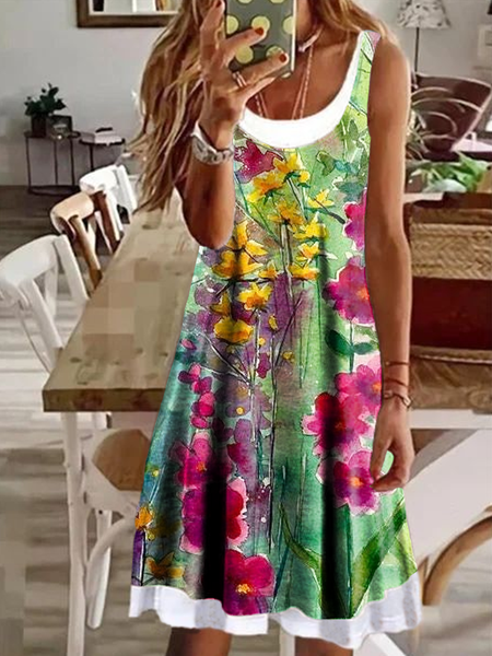 

Loosen Short Sleeve Knit Dress, Multicolor, Mini Dresses