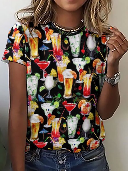 

Juice Funny Print Crew Neck Short Sleeve T-Shirt, As picture, T-shirts