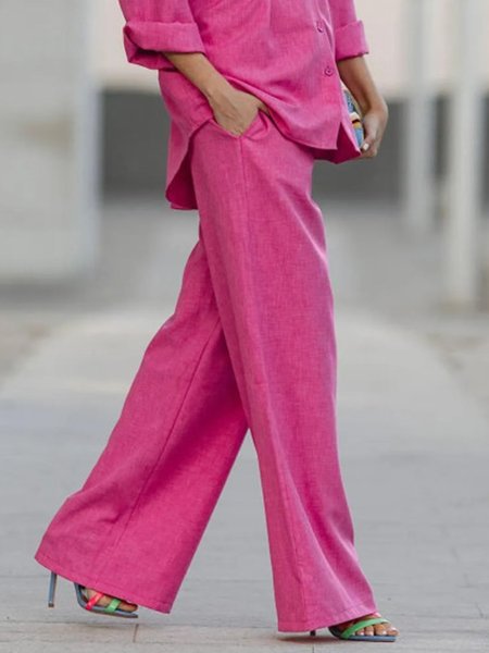 

Long Daily Plain Regular Fit Simple Pants, Rose red, Wide Leg Pants