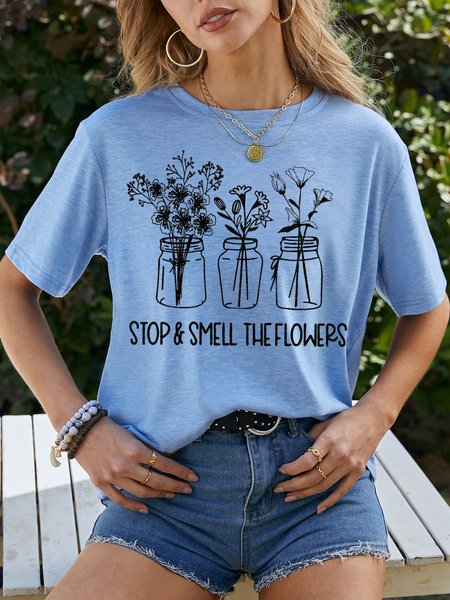 

Stop And Smell The Flowers Women's Short Sleeve T-Shirt, Blue, T-shirts