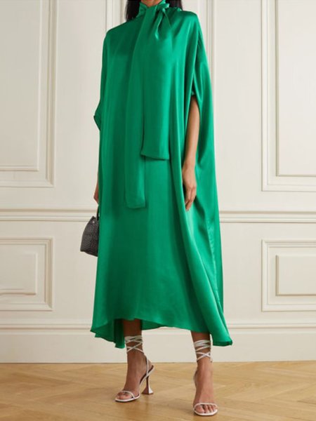 

Elegant Loosen Tie Neck Half Sleeve Midi Dress, Green, Midi Dresses