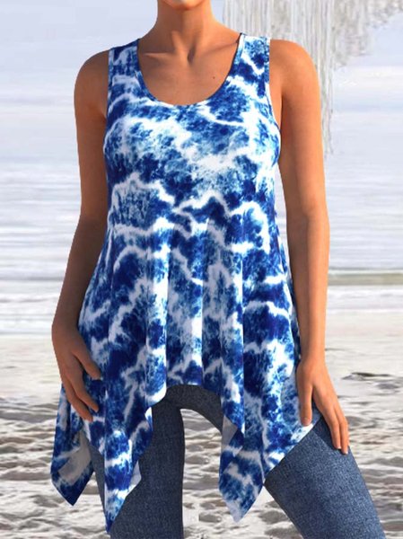 

Casual Cotton Blends Crew Neck Knit Tank, Blue, Tanks & Camis