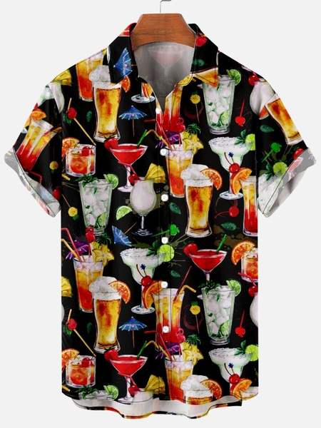 

Men’s Casual Short Sleeve Juice Print Hawaiian Shirt, As picture, Short Sleeves Shirts