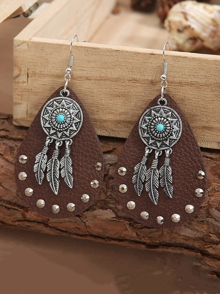 

Ethnic Style Waterdrop Leather Alloy Earrings, As picture, Earrings