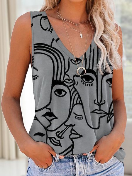 

Casual Abstract Regular Fit Knit Tank, Gray, Tank Top
