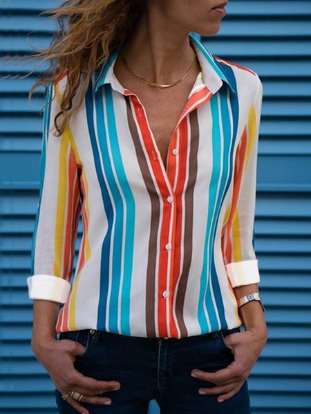 

Casual Shirt Collar Loosen Long Sleeve Blouse, White, Shirts & Blouses