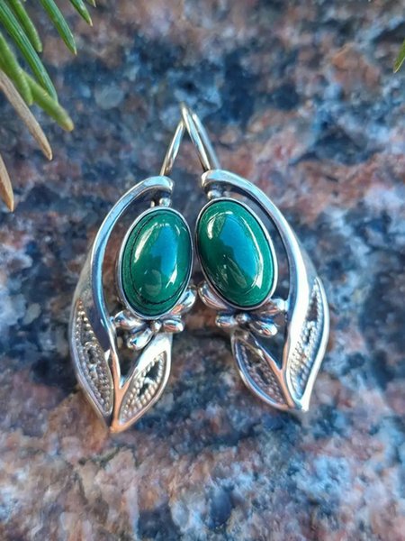 

JFN Vintage Green Onyx Earrings, As picture, Earrings