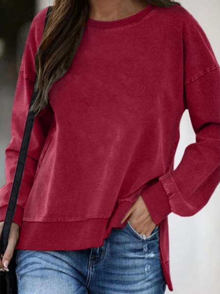 

Crew Neck Plain Casual Sweatershirt, Red, Hoodies&Sweatshirts