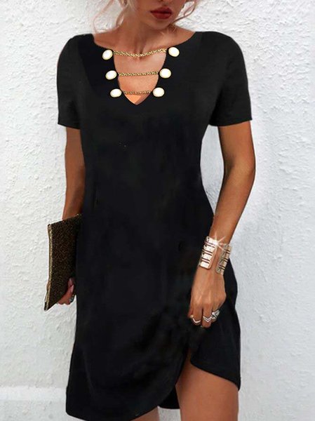 

Casual Cotton Blends V Neck Short Sleeve Knit Dress, Black, Dresses