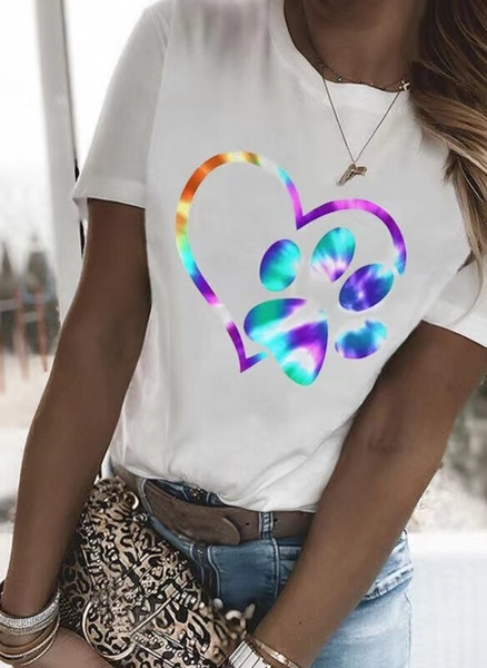 

Crew Neck Geometric Basics Short Sleeve T-Shirt, White, T-Shirts