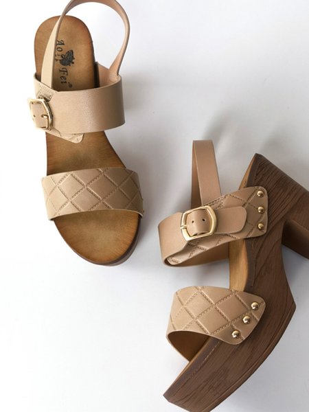 

Vintage Solid Color Platform Chunky Heeled High Heel Sandals, Apricot, Sandals