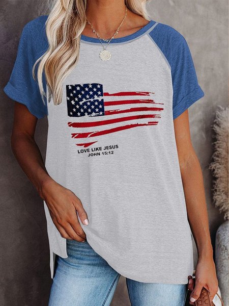 

Round Neck Short Sleeve T-Shirt, Blue, T-Shirts