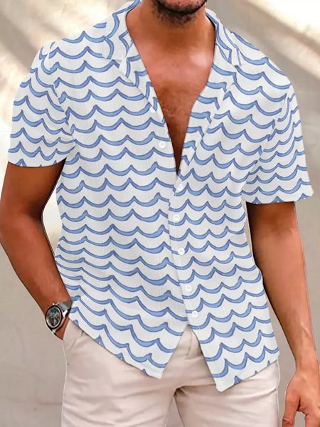 Ocean Waves Men's Short Sleeve Shirt, As picture, Short Sleeves Shirts