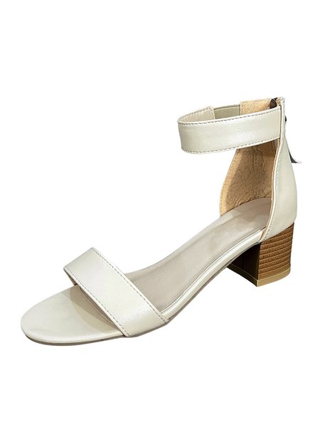 

JFN Simple Solid Color Zip Block Heel Sandals, Beige, Sandals