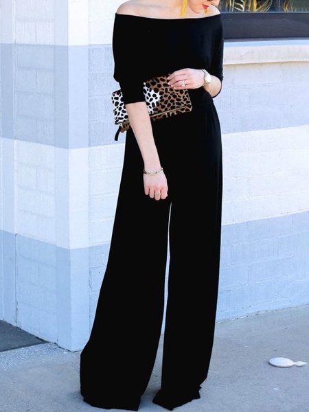

Elegant Off The Shoulder Loosen Work Jumpsuit, Black, Jumpsuits