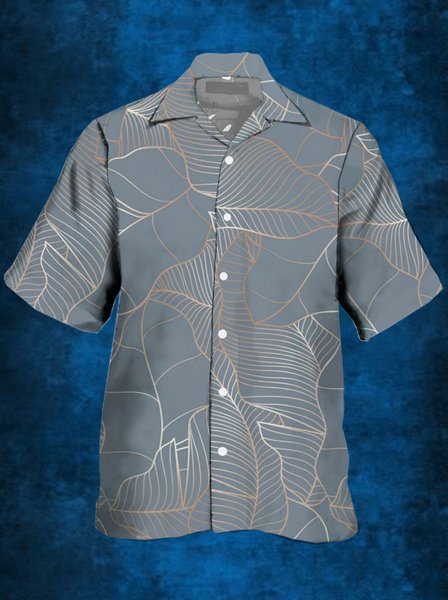 

Mens Tropical Leaves Print Casual Breathable Short Sleeve Shirt, Gray, Men's Floral shirt