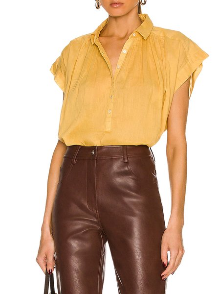 

Shirt Collar Short Sleeve Top, Yellow, Tops