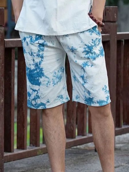 

Men's Cotton Linen Tie Dye Shorts, White-blue, Shorts