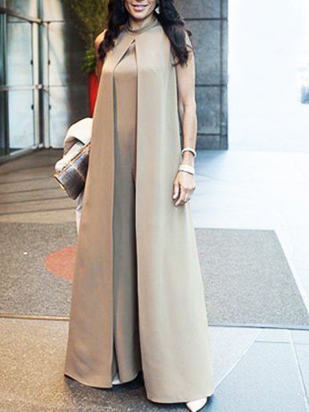 

Casual Sleeveless Solid Loosen Jumpsuit, Khaki, Jumpsuits