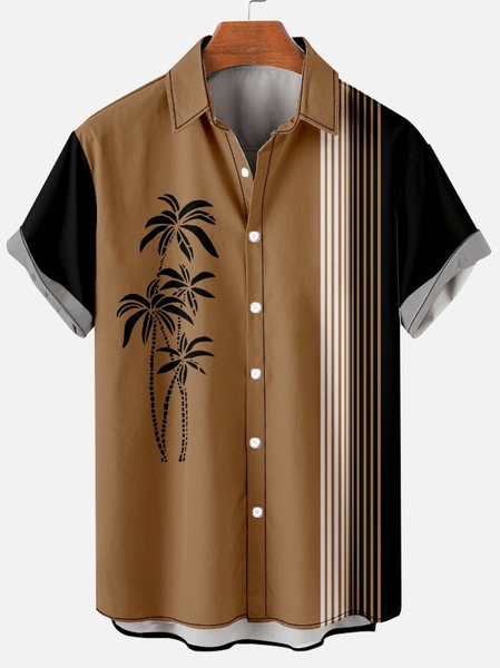 

Men's Vintage Casual Palm Tree Print Striped Hawaiian Shirts, As picture, Short Sleeves Shirts