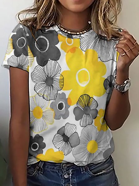 

Watercolor Floral Print Women's Short Sleeve T-Shirt, As picture, T-shirts