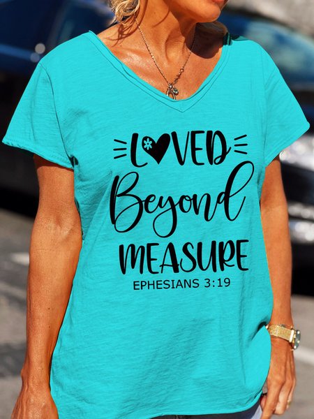 

Loved Beyond Measure Ephesians 3:19 Letter Short Sleeve T-Shirt, Cyan, T-shirts