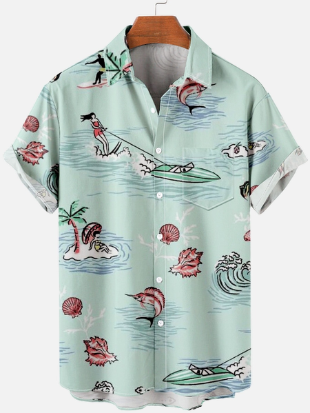 

Men’s Casual Tribal Short Sleeve Hawaiian Shirt, As picture, Short Sleeves Shirts
