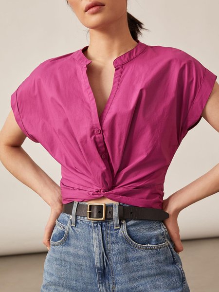 

Simple V Neck Short Sleeve Blouse, Purple, Blouses and Shirts